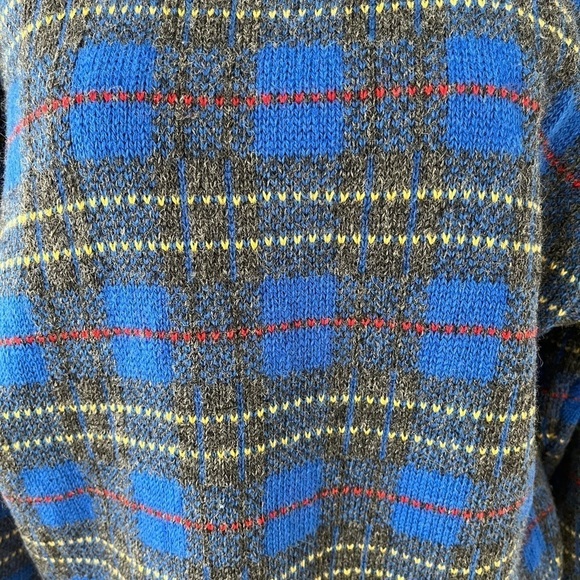 LEO CHEVALIER Vintage Wool Plaid Crew Neck Pullover Grandpa Sweater Unisex - Picture 7 of 15